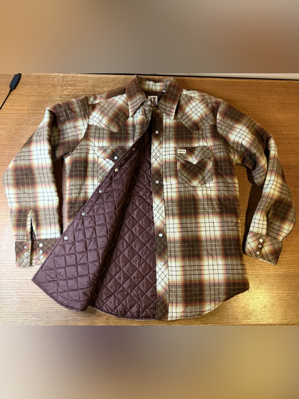 Vintage Bar-B Western Wear Mens M Quilted Lined Plaid Shirt Jacket Pearl Snap